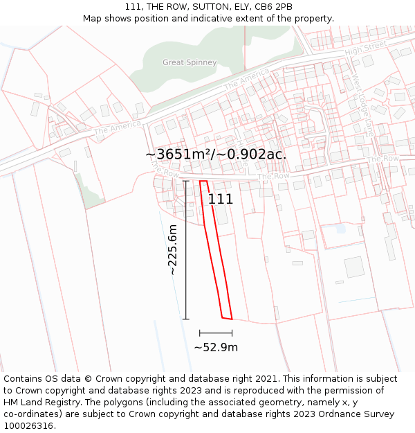 111, THE ROW, SUTTON, ELY, CB6 2PB: Plot and title map