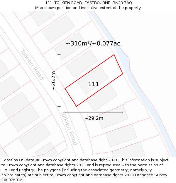 111, TOLKIEN ROAD, EASTBOURNE, BN23 7AQ: Plot and title map