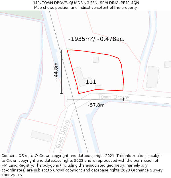 111, TOWN DROVE, QUADRING FEN, SPALDING, PE11 4QN: Plot and title map