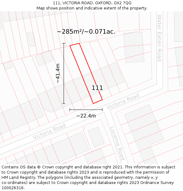 111, VICTORIA ROAD, OXFORD, OX2 7QG: Plot and title map