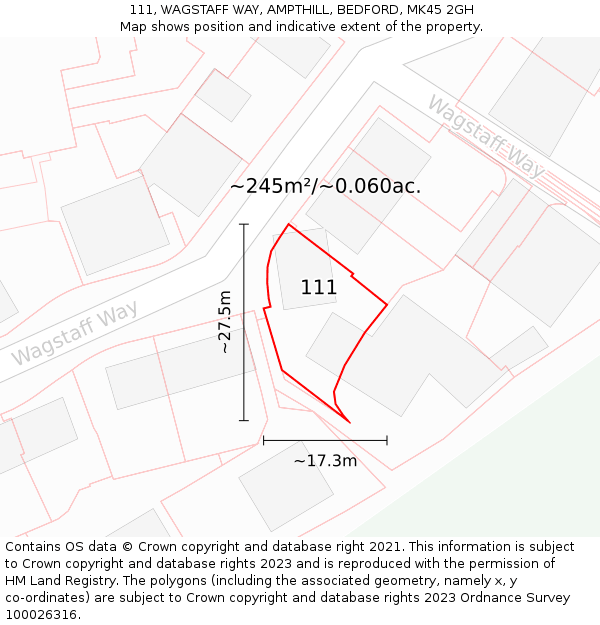 111, WAGSTAFF WAY, AMPTHILL, BEDFORD, MK45 2GH: Plot and title map