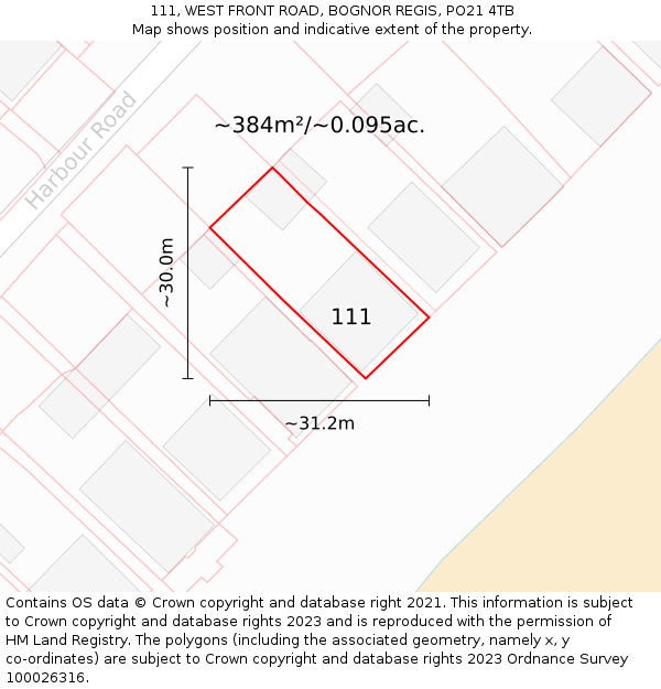 111, WEST FRONT ROAD, BOGNOR REGIS, PO21 4TB: Plot and title map