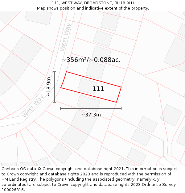 111, WEST WAY, BROADSTONE, BH18 9LH: Plot and title map