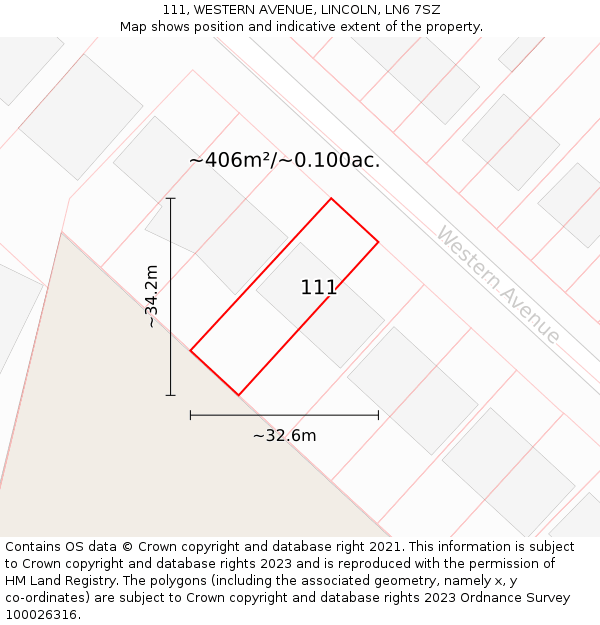 111, WESTERN AVENUE, LINCOLN, LN6 7SZ: Plot and title map