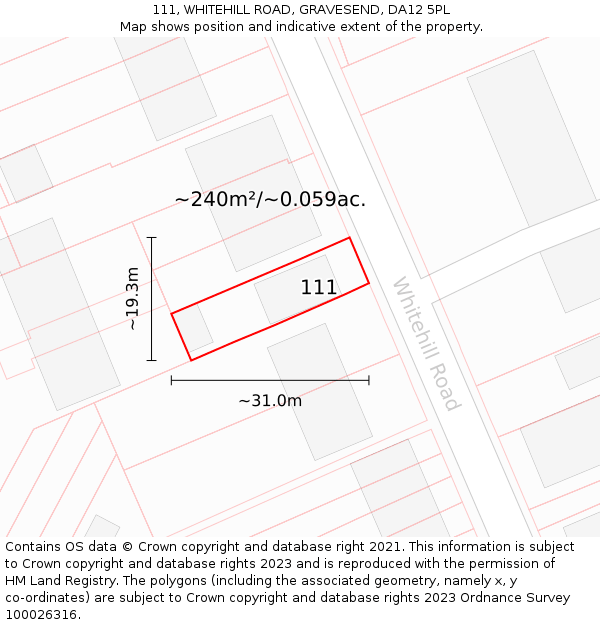 111, WHITEHILL ROAD, GRAVESEND, DA12 5PL: Plot and title map