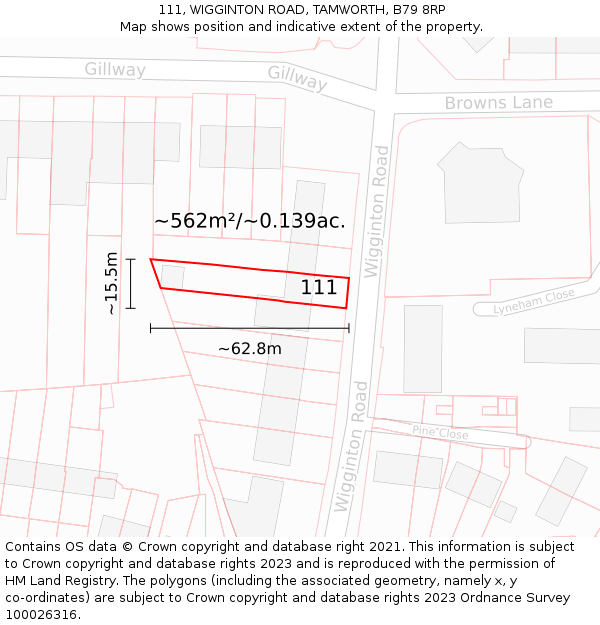 111, WIGGINTON ROAD, TAMWORTH, B79 8RP: Plot and title map