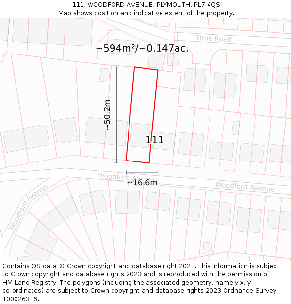 111, WOODFORD AVENUE, PLYMOUTH, PL7 4QS: Plot and title map