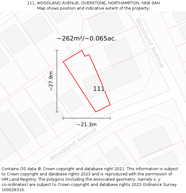 111, WOODLAND AVENUE, OVERSTONE, NORTHAMPTON, NN6 0AH: Plot and title map