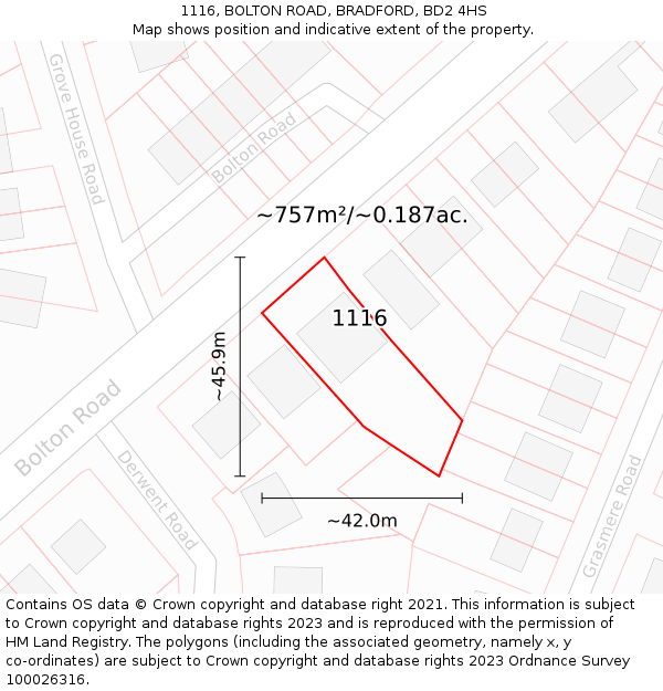 1116, BOLTON ROAD, BRADFORD, BD2 4HS: Plot and title map