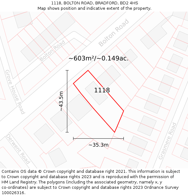 1118, BOLTON ROAD, BRADFORD, BD2 4HS: Plot and title map