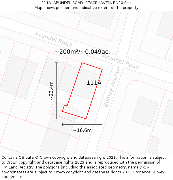 111A, ARUNDEL ROAD, PEACEHAVEN, BN10 8HH: Plot and title map