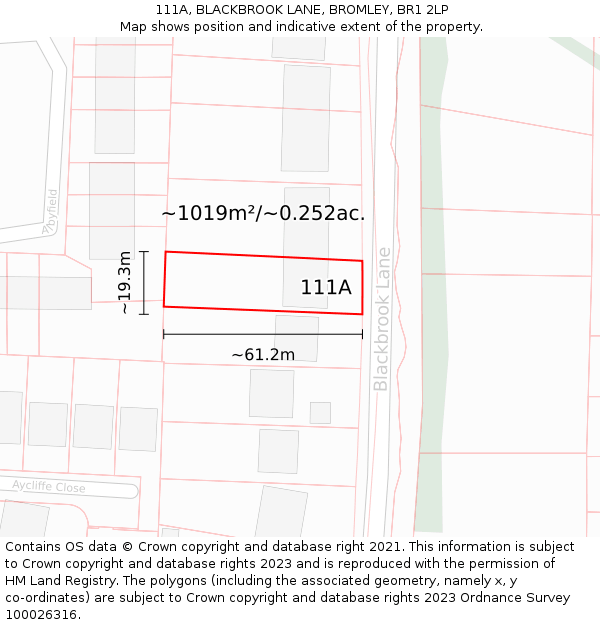 111A, BLACKBROOK LANE, BROMLEY, BR1 2LP: Plot and title map