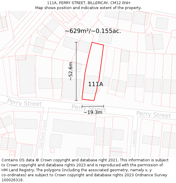 111A, PERRY STREET, BILLERICAY, CM12 0NH: Plot and title map