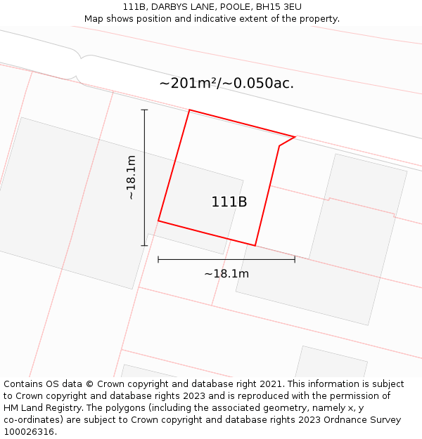 111B, DARBYS LANE, POOLE, BH15 3EU: Plot and title map