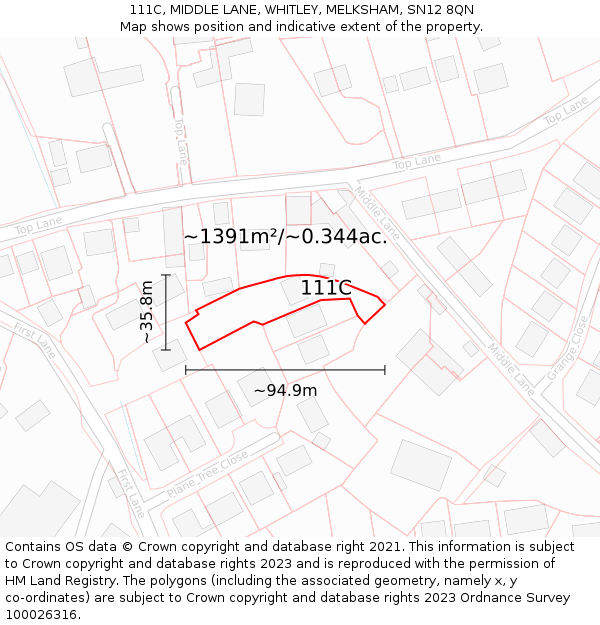 111C, MIDDLE LANE, WHITLEY, MELKSHAM, SN12 8QN: Plot and title map