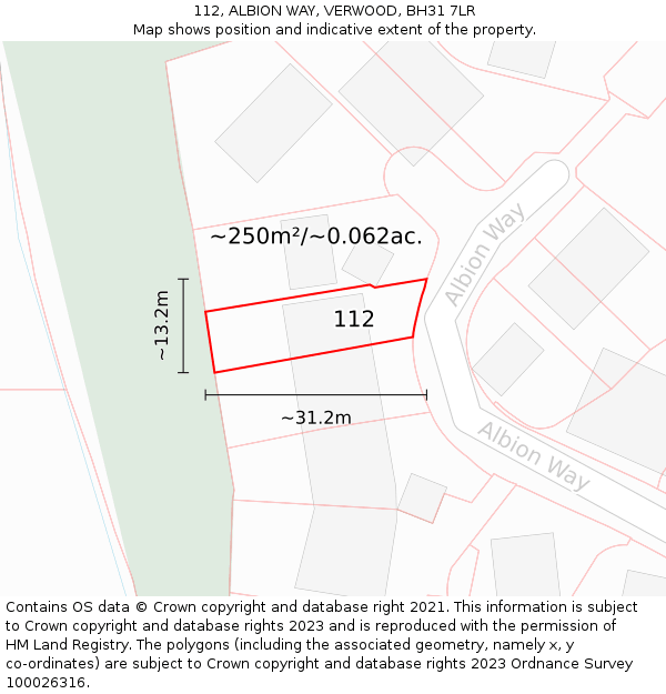 112, ALBION WAY, VERWOOD, BH31 7LR: Plot and title map