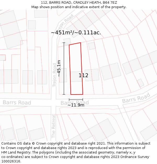 112, BARRS ROAD, CRADLEY HEATH, B64 7EZ: Plot and title map