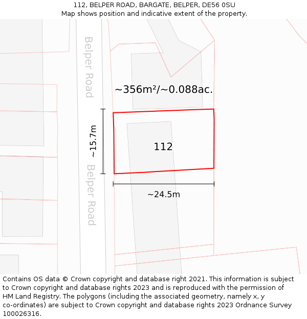 112, BELPER ROAD, BARGATE, BELPER, DE56 0SU: Plot and title map