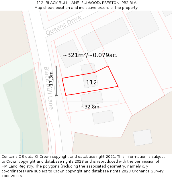 112, BLACK BULL LANE, FULWOOD, PRESTON, PR2 3LA: Plot and title map