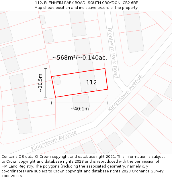 112, BLENHEIM PARK ROAD, SOUTH CROYDON, CR2 6BF: Plot and title map