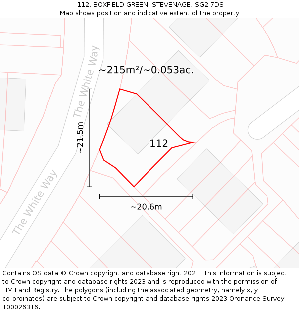 112, BOXFIELD GREEN, STEVENAGE, SG2 7DS: Plot and title map