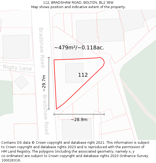 112, BRADSHAW ROAD, BOLTON, BL2 3EW: Plot and title map