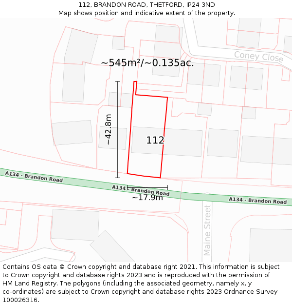 112, BRANDON ROAD, THETFORD, IP24 3ND: Plot and title map