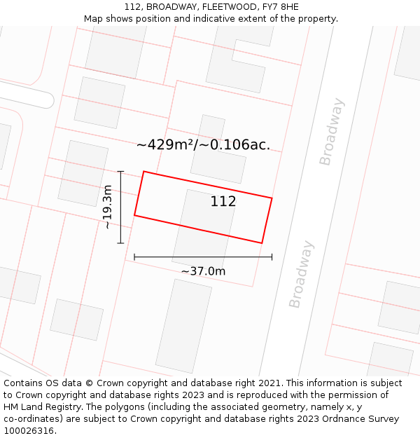 112, BROADWAY, FLEETWOOD, FY7 8HE: Plot and title map