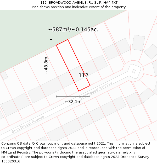 112, BROADWOOD AVENUE, RUISLIP, HA4 7XT: Plot and title map