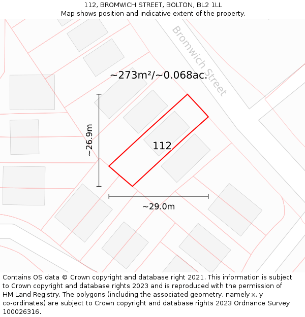 112, BROMWICH STREET, BOLTON, BL2 1LL: Plot and title map