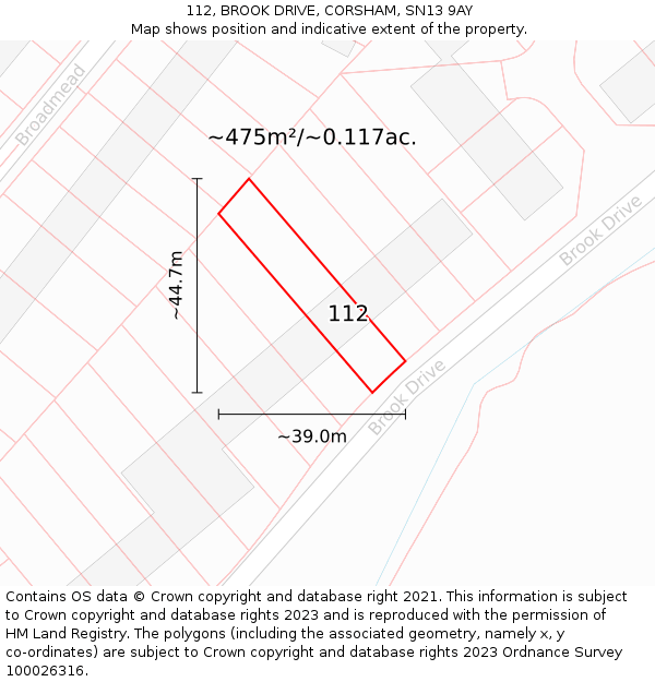 112, BROOK DRIVE, CORSHAM, SN13 9AY: Plot and title map