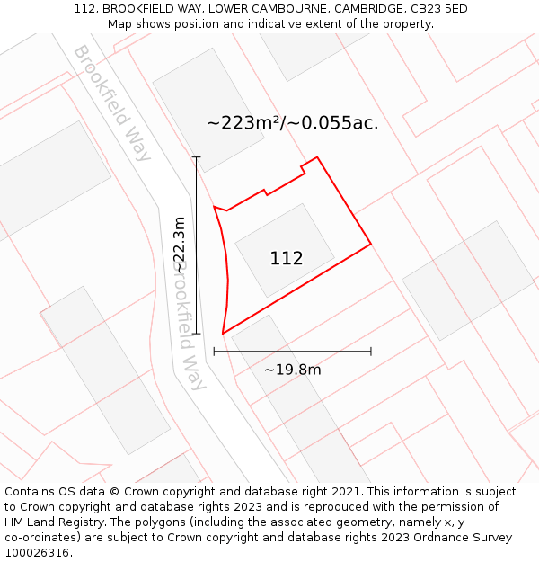 112, BROOKFIELD WAY, LOWER CAMBOURNE, CAMBRIDGE, CB23 5ED: Plot and title map