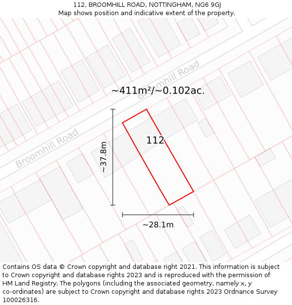 112, BROOMHILL ROAD, NOTTINGHAM, NG6 9GJ: Plot and title map