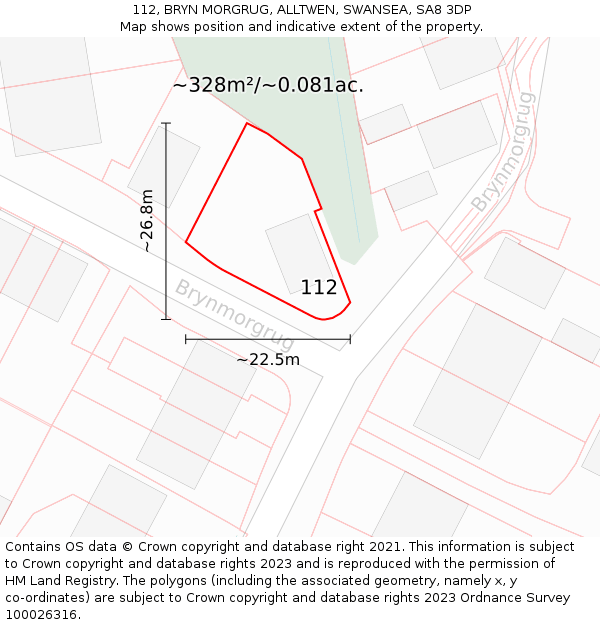 112, BRYN MORGRUG, ALLTWEN, SWANSEA, SA8 3DP: Plot and title map