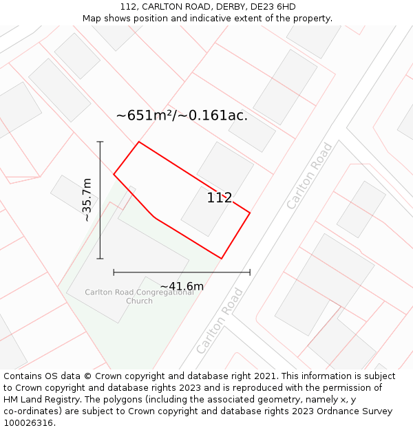 112, CARLTON ROAD, DERBY, DE23 6HD: Plot and title map