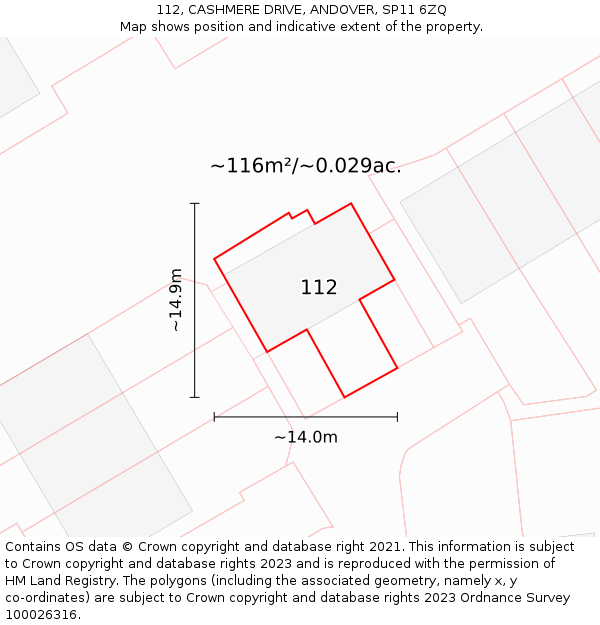 112, CASHMERE DRIVE, ANDOVER, SP11 6ZQ: Plot and title map