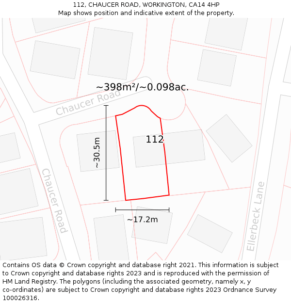 112, CHAUCER ROAD, WORKINGTON, CA14 4HP: Plot and title map
