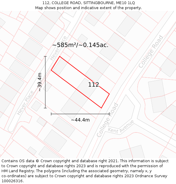 112, COLLEGE ROAD, SITTINGBOURNE, ME10 1LQ: Plot and title map