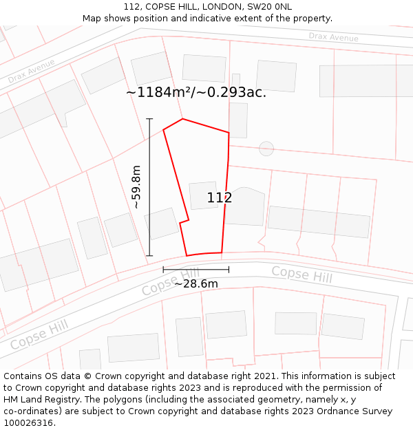 112, COPSE HILL, LONDON, SW20 0NL: Plot and title map