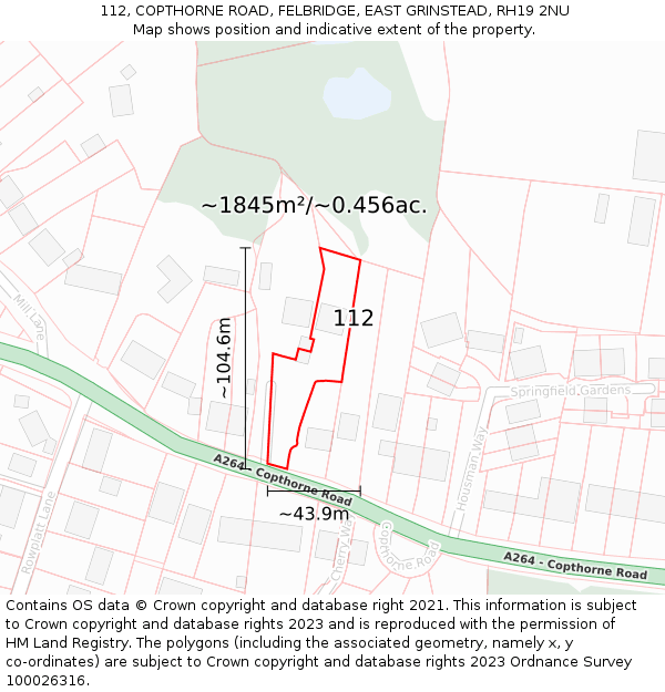 112, COPTHORNE ROAD, FELBRIDGE, EAST GRINSTEAD, RH19 2NU: Plot and title map