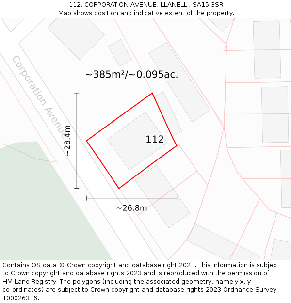 112, CORPORATION AVENUE, LLANELLI, SA15 3SR: Plot and title map