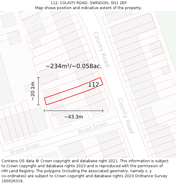 112, COUNTY ROAD, SWINDON, SN1 2EP: Plot and title map