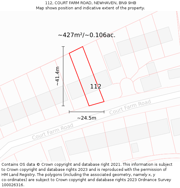 112, COURT FARM ROAD, NEWHAVEN, BN9 9HB: Plot and title map