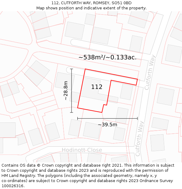 112, CUTFORTH WAY, ROMSEY, SO51 0BD: Plot and title map