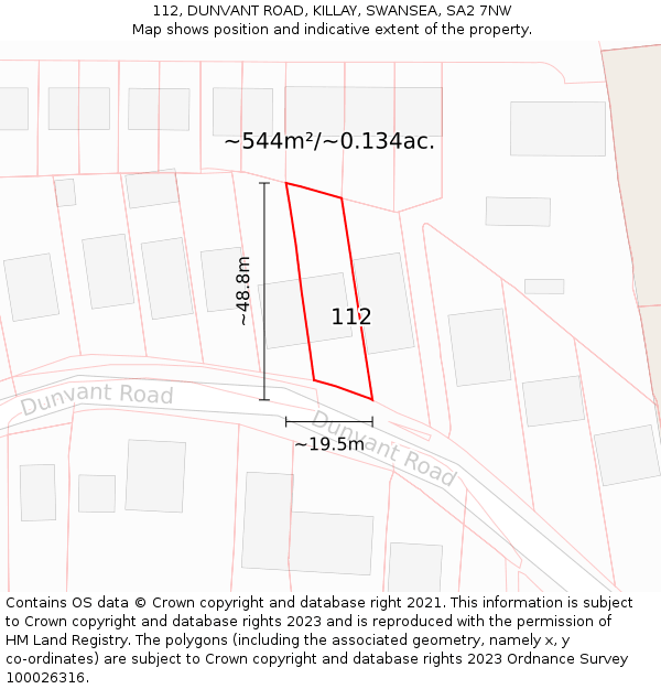 112, DUNVANT ROAD, KILLAY, SWANSEA, SA2 7NW: Plot and title map