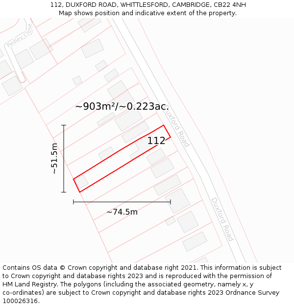 112, DUXFORD ROAD, WHITTLESFORD, CAMBRIDGE, CB22 4NH: Plot and title map