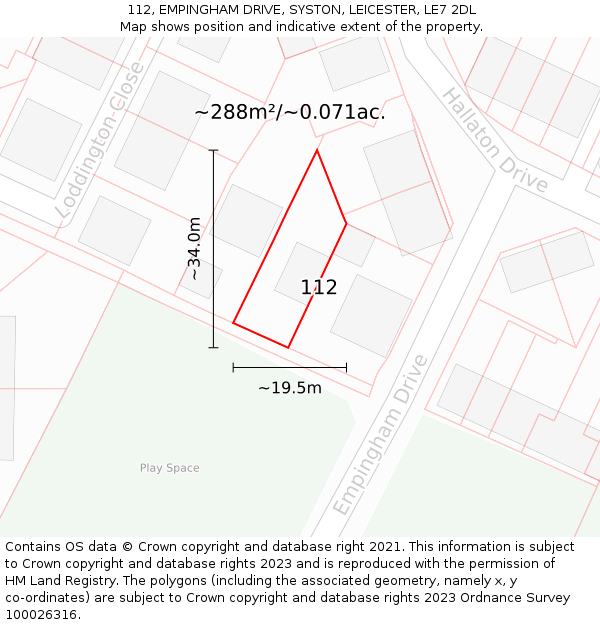 112, EMPINGHAM DRIVE, SYSTON, LEICESTER, LE7 2DL: Plot and title map