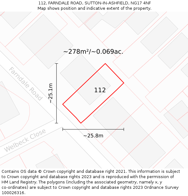 112, FARNDALE ROAD, SUTTON-IN-ASHFIELD, NG17 4NF: Plot and title map