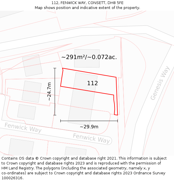 112, FENWICK WAY, CONSETT, DH8 5FE: Plot and title map