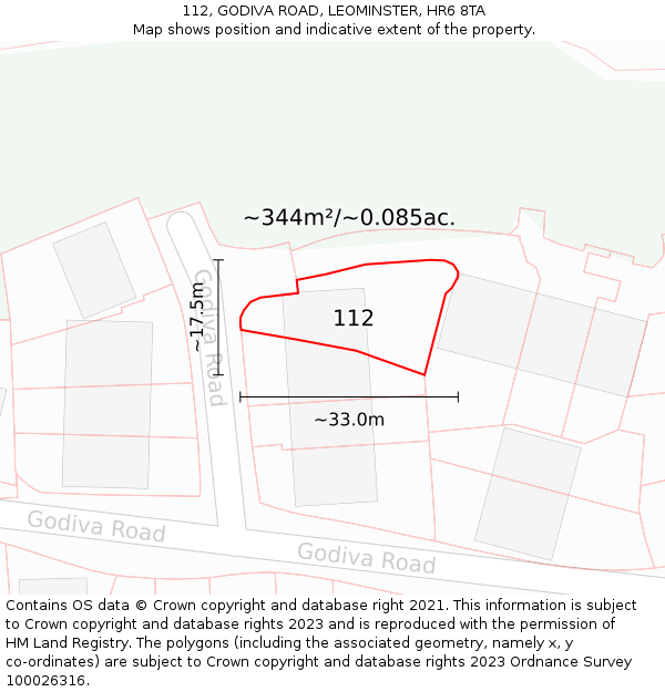 112, GODIVA ROAD, LEOMINSTER, HR6 8TA: Plot and title map